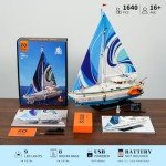 FUNWHOLE Sailboat La Brisa Lighting Building-Bricks Set - City Yacht 1640 Pcs Collection Display Set for Adults and Technic Lovers