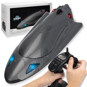 RC Jet Boat 40KPH, Fast Remote Control Speedboat for Adults Youth with Self-Righting, LED Light, Low Battery Alarm, Speed King Racing Boat for Salt Water, Lake, River, Fishing