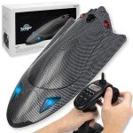 RC Jet Boat 40KPH, Fast Remote Control Speedboat for Adults Youth with Self-Righting, LED Light, Low Battery Alarm, Speed King Racing Boat for Salt Water, Lake, River, Fishing