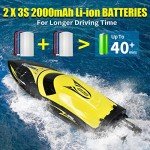 Hosim Brushless RC Boat - Fast Remote Control 2.4GHz Racing Boat With LED Lights for Seas, Pools & Lakes - Speed Toy for Adults, Boys & Girls - 2 Batteries for 40+Min Play (Yellow)