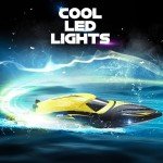 Hosim Brushless RC Boat - Fast Remote Control 2.4GHz Racing Boat With LED Lights for Seas, Pools & Lakes - Speed Toy for Adults, Boys & Girls - 2 Batteries for 40+Min Play (Yellow)