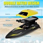 Hosim Brushless RC Boat - Fast Remote Control 2.4GHz Racing Boat With LED Lights for Seas, Pools & Lakes - Speed Toy for Adults, Boys & Girls - 2 Batteries for 40+Min Play (Yellow)
