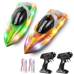 Remote Control Boat for Kids Adults: 2Pack RC Boat with LED Lights for Pools Lakes, 2.4Ghz, 50-100Mins Long Playtime, Rechargeable Batteries, Waterproof, Summer Pool Water Toys Gifts for Kids 8-12