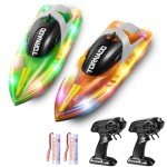 Remote Control Boat for Kids Adults: 2Pack RC Boat with LED Lights for Pools Lakes, 2.4Ghz, 50-100Mins Long Playtime, Rechargeable Batteries, Waterproof, Summer Pool Water Toys Gifts for Kids 8-12