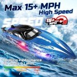 RC Boats for Adults, Remote Control Boat for Pools and Lakes, WeFone WF17 25+ KMH Fast RC Speed Boat with 7 LED Lights Modes for Kids 8-12, Summer Toys for Boys Girls, 2 Batteries for 30-40 Mins, Blue