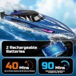RC Boats for Adults, Remote Control Boat for Pools and Lakes, WeFone WF17 25+ KMH Fast RC Speed Boat with 7 LED Lights Modes for Kids 8-12, Summer Toys for Boys Girls, 2 Batteries for 30-40 Mins, Blue