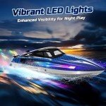 RC Boats for Adults, Remote Control Boat for Pools and Lakes, WeFone WF17 25+ KMH Fast RC Speed Boat with 7 LED Lights Modes for Kids 8-12, Summer Toys for Boys Girls, 2 Batteries for 30-40 Mins, Blue