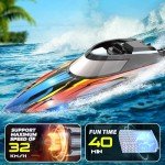 BEZGAR RC Boat, 14 inch Remote Control Boat - Self-righting, 40 Min Dual-Battery, 32 KPH Fast RC Boats for Kids & Adults with LED Lights for Pool, Lake, Ocean, Waterproof & Suitcase