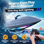 30KMH RC Remote Control Boat with 7 LED Light Modes Waterproof Electric Fast Speed Boat for Adults Kids 8-12 Lake Pool Water Play,Self-righting,Demo,Water Cooling,20Mins,Low Battery Alert,2.4Ghz,Blue