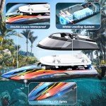 BEZGAR RC Boat, 14 inch Remote Control Boat - Self-righting, 40 Min Dual-Battery, 32 KPH Fast RC Boats for Kids & Adults with LED Lights for Pool, Lake, Ocean, Waterproof & Suitcase