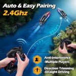 30KMH RC Remote Control Boat with 7 LED Light Modes Waterproof Electric Fast Speed Boat for Adults Kids 8-12 Lake Pool Water Play,Self-righting,Demo,Water Cooling,20Mins,Low Battery Alert,2.4Ghz,Blue