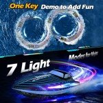 30KMH RC Remote Control Boat with 7 LED Light Modes Waterproof Electric Fast Speed Boat for Adults Kids 8-12 Lake Pool Water Play,Self-righting,Demo,Water Cooling,20Mins,Low Battery Alert,2.4Ghz,Blue