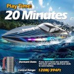 30KMH RC Remote Control Boat with 7 LED Light Modes Waterproof Electric Fast Speed Boat for Adults Kids 8-12 Lake Pool Water Play,Self-righting,Demo,Water Cooling,20Mins,Low Battery Alert,2.4Ghz,Blue