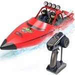 NBJIALIN RC Boat - Remote Control Boats for Adult,2.4GHz RC High Speed Boats for Pool Lakes River,Mini Racing Boat with LED Lights for Summer Water Toy (Red)
