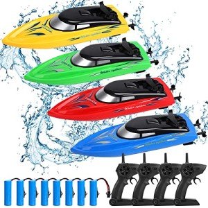 Lumiparty 4PACK RC Boat,Remote Control Boats for Kids and Adults,10km/H 2.4G High Speed Remote Control Boat, Fast RC Boats for Pools and Lakes with 8 Rechargeable Battery.