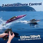 WeFone Remote Control Boat for Adults, 25+ KMH Fast RC Speed Boat with LED Light for Kids, Self-righting, Demo, WF17 Ideal Pools and Lakes Toys, 2 Rechargeable Batteries for 30-40 Mins, Purple