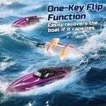 WeFone Remote Control Boat for Adults, 25+ KMH Fast RC Speed Boat with LED Light for Kids, Self-righting, Demo, WF17 Ideal Pools and Lakes Toys, 2 Rechargeable Batteries for 30-40 Mins, Purple