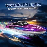 WeFone Remote Control Boat for Adults, 25+ KMH Fast RC Speed Boat with LED Light for Kids, Self-righting, Demo, WF17 Ideal Pools and Lakes Toys, 2 Rechargeable Batteries for 30-40 Mins, Purple