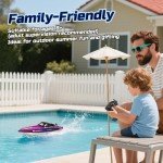 WeFone Remote Control Boat for Adults, 25+ KMH Fast RC Speed Boat with LED Light for Kids, Self-righting, Demo, WF17 Ideal Pools and Lakes Toys, 2 Rechargeable Batteries for 30-40 Mins, Purple