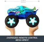 Hot Wheels Toy Truck Monster Trucks RC, Oversized Remote-Control Mega-Wrex Alive in 1:15 Scale, 3 Modes of Play with Interactive Lights & Sounds