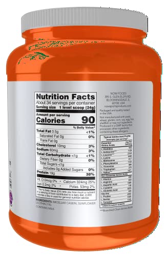 NOW Sports Micellar Casein Powder, 19g Protein