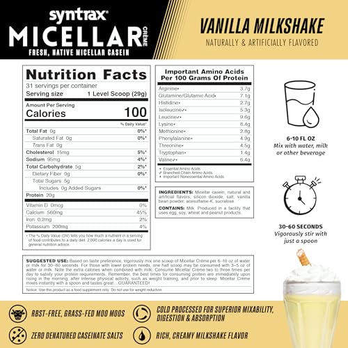 Syntrax Micellar Creme Protein Powder, Vanilla Milkshake