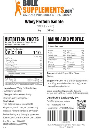 BulkSupplements Whey Protein Isolate - Unflavored 1kg