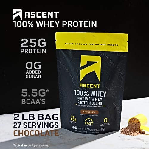 Ascent Whey Protein Isolate - Chocolate, Gluten-Free, 2 lb