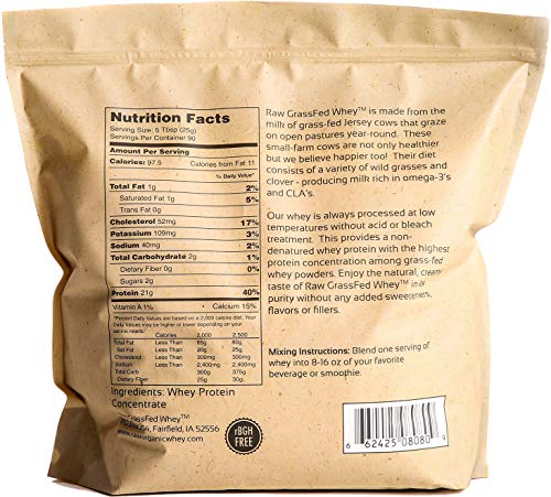 Raw Grass-Fed Whey Protein Powder, Cold Processed, 5lb