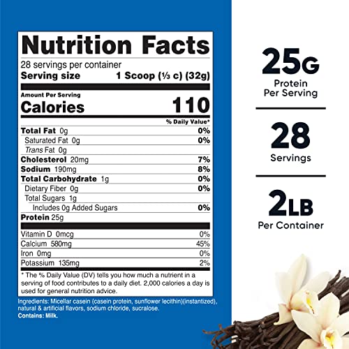 Vanilla Micellar Casein Protein Powder 2lb - Gluten Free