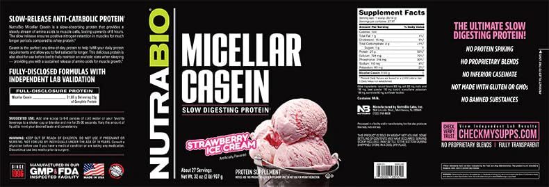 NutraBio Strawberry Ice Cream Micellar Casein Protein