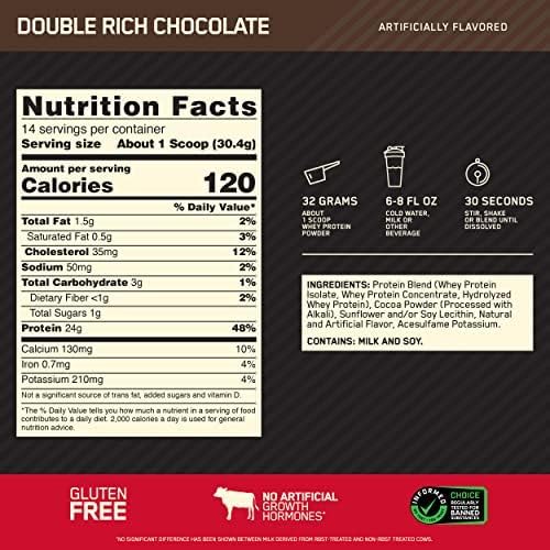 Gold Standard Whey Protein Powder, Double Rich Chocolate 1lb