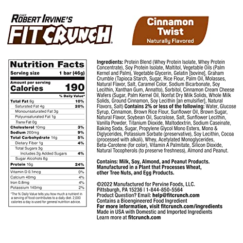 FITCRUNCH Cinnamon Twist Protein Bars - 9 Pack