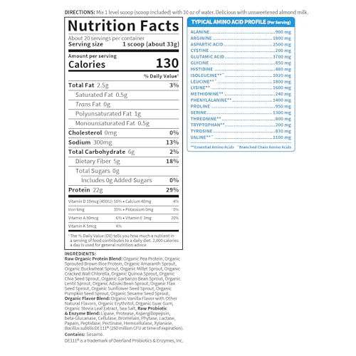 Organic Vegan Vanilla Protein Powder - 22g Plant-Based