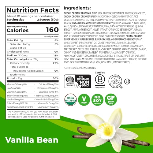 Orgain Organic Vegan Protein Powder, Vanilla Bean