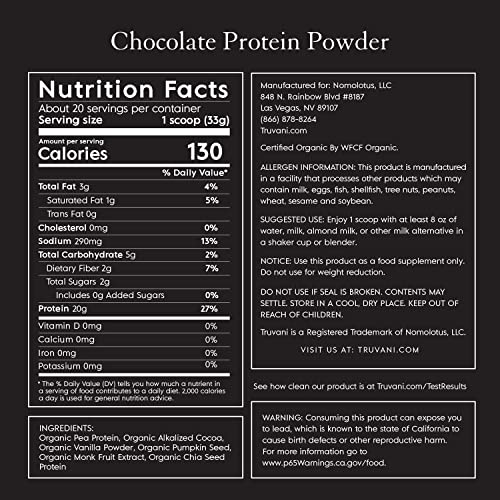 Truvani Chocolate Vegan Pea Protein Powder 20g