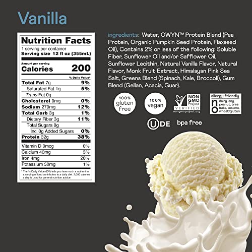 OWYN Pro Elite Vegan Protein Shake - Vanilla 12 Pack