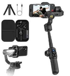 Smartphone 3-Axis Gimbal Stabilizer with Extension Light