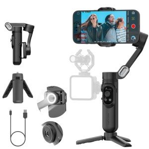 Foldable 3-Axis Smartphone Gimbal Stabilizer with Light