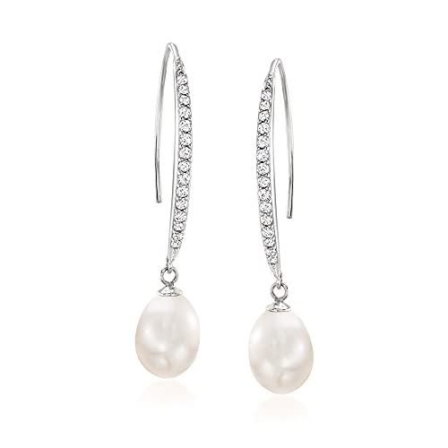 Sterling Silver CZ Drop Earrings with Pearl