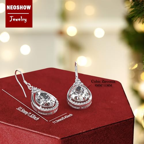 Teardrop CZ Diamond Earrings in White Gold Plated Silver