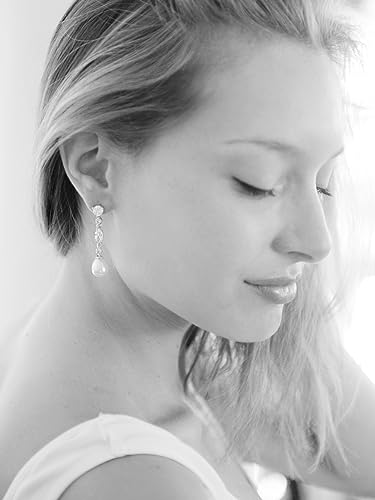 Elegant Mariell Pearl Dangle Earrings with Zirconia Crystals