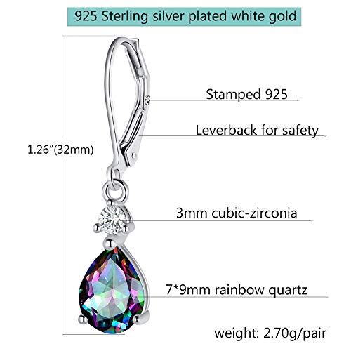 Rainbow Teardrop Leverback Earrings: Sterling Silver Mystic Topaz