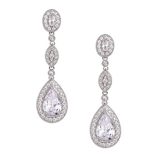 Crystal Teardrop Earrings for Wedding, Bridesmaids - Silver