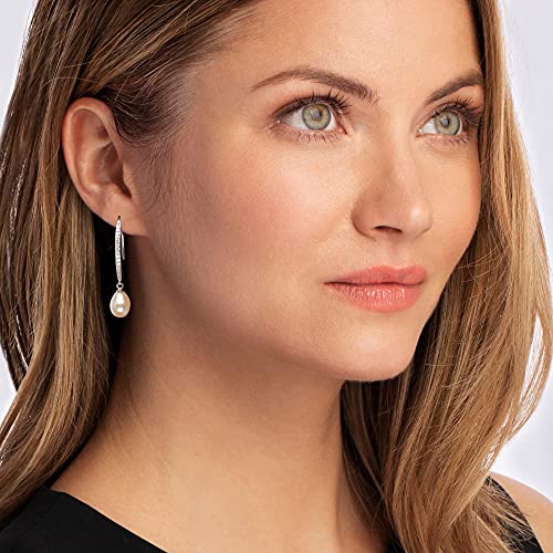 Sterling Silver CZ Drop Earrings with Pearl