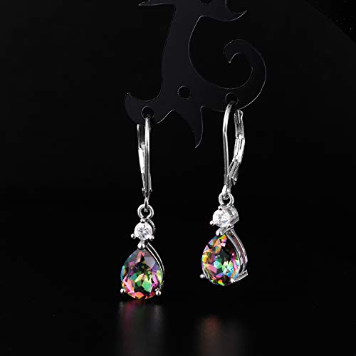 Rainbow Teardrop Leverback Earrings: Sterling Silver Mystic Topaz