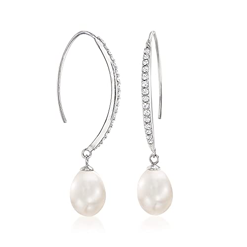 Sterling Silver CZ Drop Earrings with Pearl
