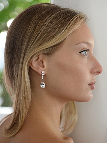 Teardrop CZ Crystal Wedding Earrings for Bridesmaids