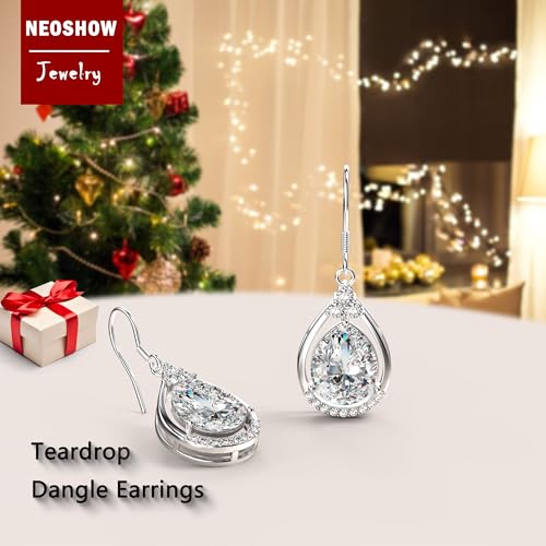 Teardrop CZ Diamond Earrings in White Gold Plated Silver
