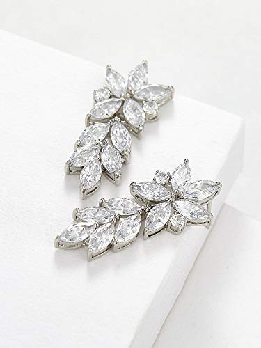 Marquise Wedding Earrings - Silver Bridal Bridesmaid Jewelry